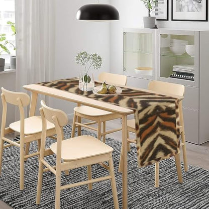 Tiger Animal Skin Print Table Runner, Rustic Cottage Country Farm Animal Fur Skin Pattern Western Style Black Brown Print Dinner Runner for Home Kitchen Dining Table Decoration 13"x108"