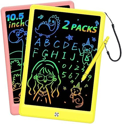 BUKEBU LCD Writing Tablet Doodle Board, Colorful Drawing Pad, Electronic Drawing Tablet, Drawing Pads,Travel Gifts for Kids Ages 3 4 5 6 7 8 Year Old Girls Boys (10.5 inch, Pink+Yellow)
