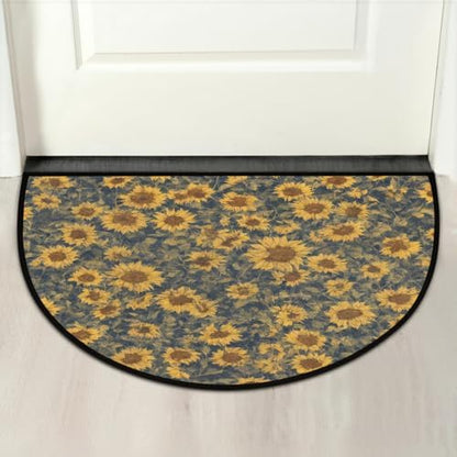 Sunflower Retro Flower Half Round Door Mat Non Slip Washable Semi Circle Area Rug Absorbent Soft Half Moon Rug Floor Mat for Indoor Outdoor Kitchen Bathroom Patio Front Door Mat Decor