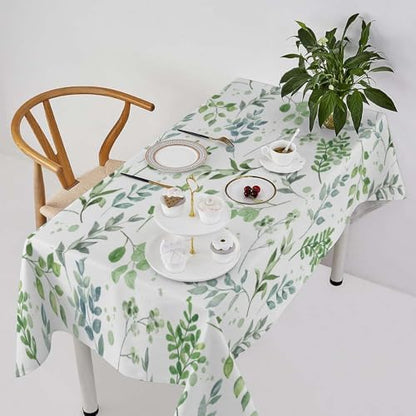 Sage Leaves Tablecloth, Watercolor Spring Floral Green Eucalyptus Leaf Print Table Cover for Farmhouse Kitchen Dinning Indoor Outdoor Party Decor 55x75in