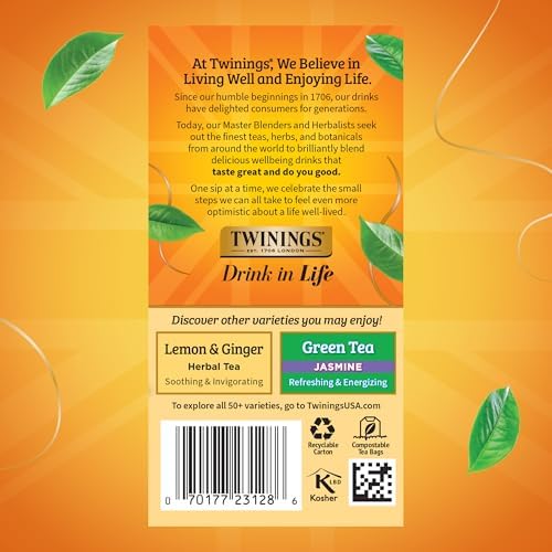 Twinings Camomile, Honey & Vanilla Herbal Tea individually Wrapped Bags, 20 Count (Pack of 1), Naturally Caffeine-Free, Enjoy Hot or Iced, 20 Teabags