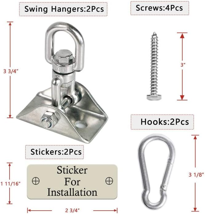 Heavy Duty Swing Hangers for Wooden Sets 2000 LB Capacity Hammock Hanger 360 Swivel Stainless Steel Swing Hardware Accessories 2 Packs for Porch Playground Yoga Heavy Bag