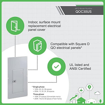 Square D - QOC30US 30-Space Load Center Surface Cover,GRAY