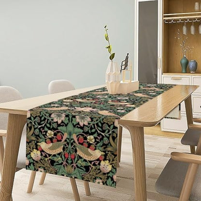 William Morris Floral Table Runner, Vintage Flowers Green Botanical Printed Table Runner for Home Kitchen Dining Table Decoration,13x90 Inch