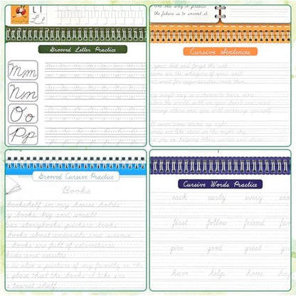 4-Pack Reusable Grooved Cursive Handwriting Workbooks with Disappearing Ink