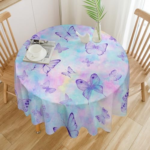 Dreamy Butterfly Tablecloth, Colorful Butterflies Watercolor Blue Purple Print Table Cover for Outdoor Party Picnic Kitchen Dinning Table Decor, 50x50in