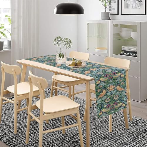 William Morris Floral Table Runner, Vintage Green Flowers Botanical Printed Table Runner for Home Kitchen Dining Table Decoration,13x120 Inch