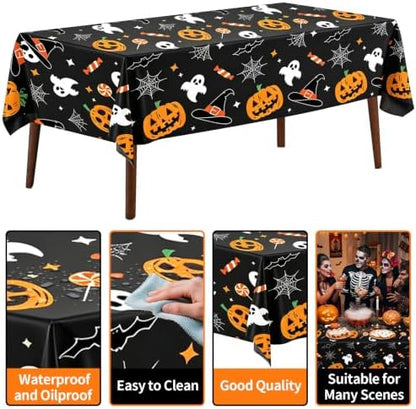 CXPSINC 54 Inch X 300 Feet Plastic Table Cover Roll Disposable Halloween Tablecloth with Slide Cutter Pumpkin Ghost Plistic Table Covers for Halloween Party Decorations(Pumpkin Ghost, 300 Feet)