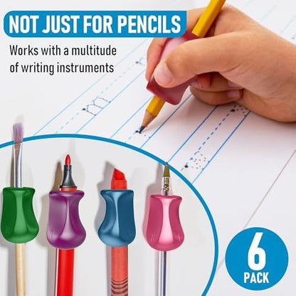 The Pencil Grip Metallic Grippers 6-Pack, Pencil Grips for Kids Handwriting, Ergonomic Pen Holder for Righties & Lefties, Writing Practice for Kids, Toddlers, Adults, Writing Tool with Finger Cushion