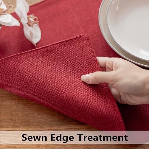 Demetex Placemats Set of 4 Heat Resistant Red Linen Place Mats Wipeable Cloth Placemats for Party Wedding Holiday Dinner, 13 x 19 inches, Wine Red