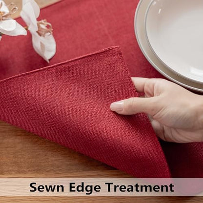 Demetex Placemats Set of 4 Heat Resistant Red Linen Place Mats Wipeable Cloth Placemats for Party Wedding Holiday Dinner, 13 x 19 inches, Wine Red
