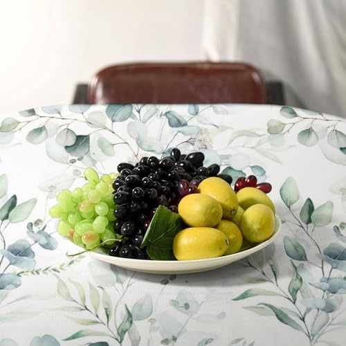 Green Eucalyptus Tablecloth, Watercolor Floral Spring Botanical Plants Herb Sage Print Table Cover for Home Kitchen Dining Table Party Camping Decor 55x75in