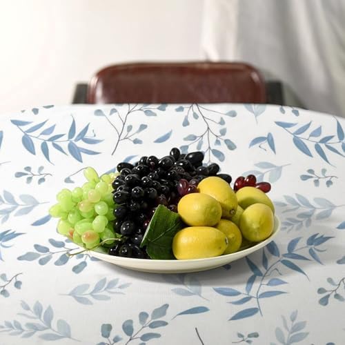 Blue Leaves Tablecloth, Summer Light Blue White Grey Leaves Fern Forest Herbs Plants Print Table Cloth for Indoor Outdoor Dining Table Party Picnic Decor 55x75in
