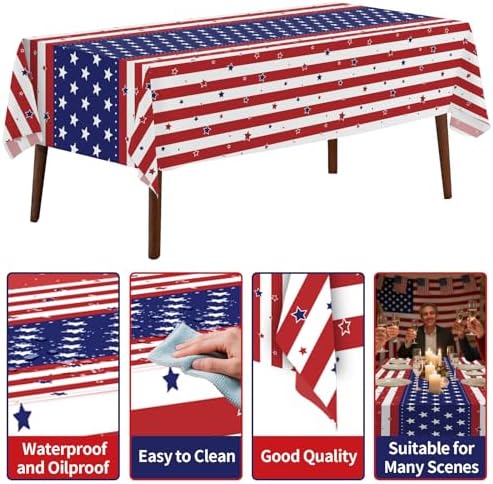 CXPSINC 54 Inch X 300 Feet 4th of July Patriotic Plastic Table Cover Roll Disposable American Flag Tablecloth with Slide Cutter for Veterans Day, Patriotic, Memorial, Fourth of July, Independence