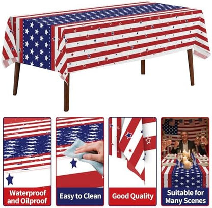 CXPSINC 54 Inch X 300 Feet 4th of July Patriotic Plastic Table Cover Roll Disposable American Flag Tablecloth with Slide Cutter for Veterans Day, Patriotic, Memorial, Fourth of July, Independence