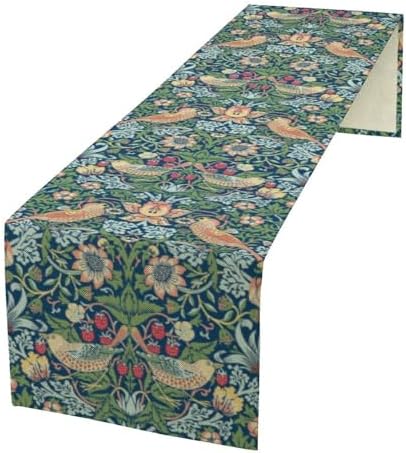 William Morris Floral Table Runner, Vintage Green Flowers Botanical Printed Table Runner for Home Kitchen Dining Table Decoration,13x120 Inch