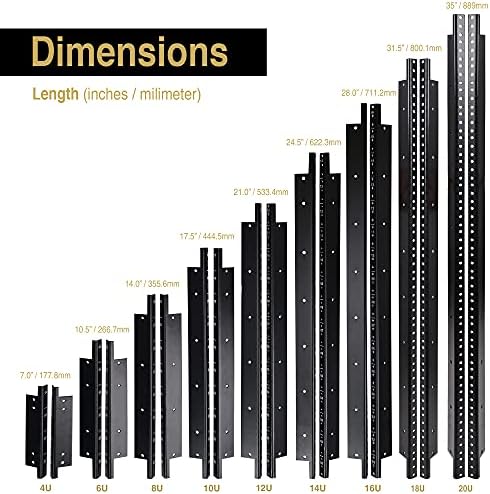 Sound Town 4-Pack 10U Steel Rack Rails, with Black Powder Coated Finish and Screws (ST-RR-10UX2)
