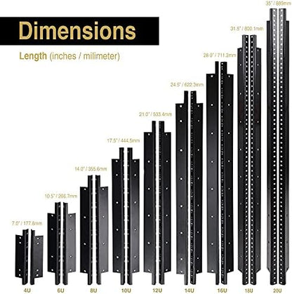 Sound Town 2-Pack 18U Steel Rack Rails, with Black Powder Coated Finish and Screws (ST-RR-18U)