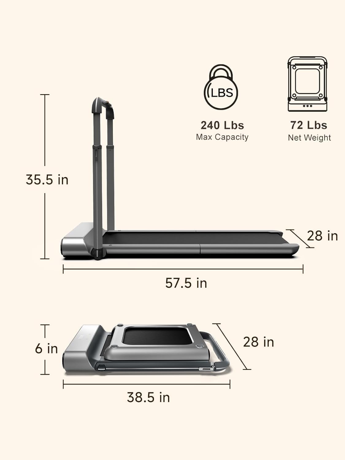 WALKINGPAD R Series Folding Treadmill, 2 in 1 Walking Pad Under Desk Treadmill for Home and Office, Compact Foldable Design with App Control and LED Display, Spacious Belt for Walking or Running
