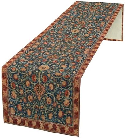 William Morris Table Runner, Rustic Boho Ethnic Flower Original Design Print Table Runner for Home Party Dining Room Kitchen Decor 13x70 Inch