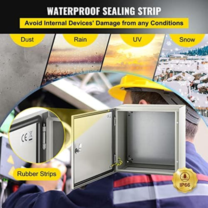 VEVOR NEMA Steel Enclosure, 16 x 16 x 8'' NEMA 4X Steel Electrical Box, IP66 Waterproof & Dustproof, Outdoor/Indoor Electrical Junction Box, with Mounting Plate