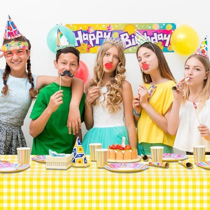 CXPSINC 54 Inch X 300 Feet Plastic Table Cover Roll Disposable Tablecloth with Slide Cutter for All Type/Shape Tables | Party, Banquet, Birthdays, Weddings(Yellow Checkered, 300 Feet)