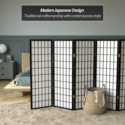 4 ft. Short Window Pane Shoji Screen - Black - 6 Panels