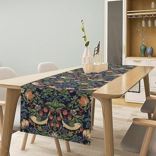 William Morris Blue Strawberry Thief Floral Table Runner Vintage Botanical Flowers Table Runner for Dining Table Decor 13 x 60 Inch