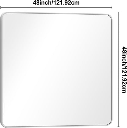 Silver Bathroom Mirror,48x48 inch Wall Mirror for Bathroom Wall Mounted,Rectangle Mirror for Bathroom Over Sink,Modern Frame Round Corner for Living Room,Bedroom Entryway,Horizontal/Vertical