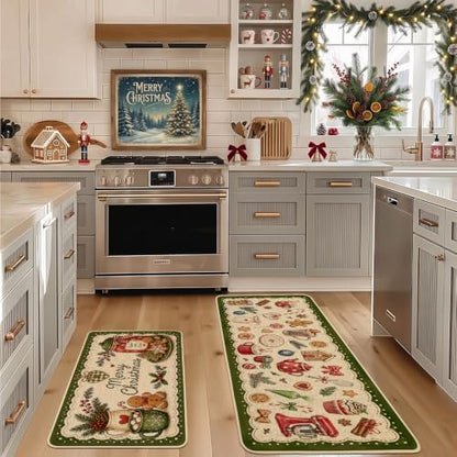 Baccessor Christmas Kitchen Rugs Set of 2 Gingerbread 17x29 and 17x47 Inch