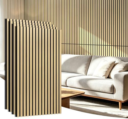 Art3d 47 x 23.6 Inch Acoustic Wood Slat Design Wall Panels, 4-Pack, Oak