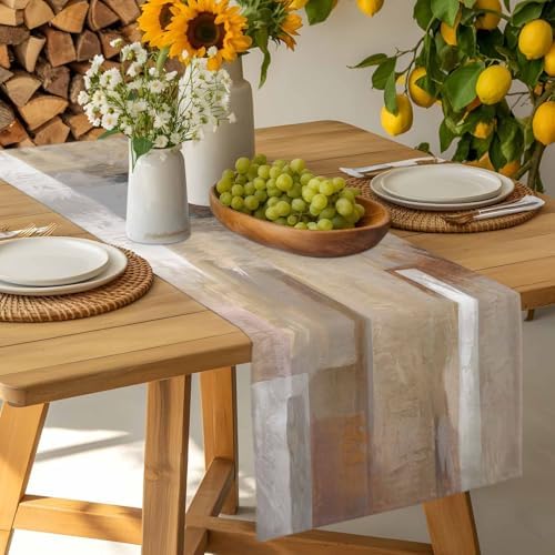 Brown Graffiti Art Table Runner Dresser Scarf 13 x 36 Inch Abstract Mottled Color Block Geometric Table Runners Non-Slip Heat Resistant Kitchen Dining Table Decor for Home Holidays Indoor Outdoor