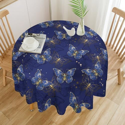 Retro Blue Butterfly Tablecloth, Luxury Golden Blue Butterfly Print Table Cover for Home Dining Decor Kitchen Party Outdoor, 60x60in