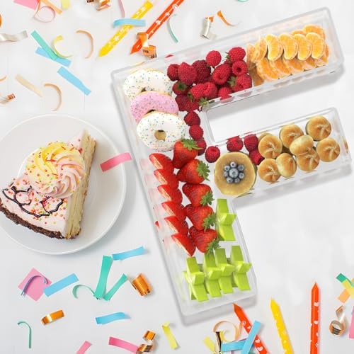 11" Acrylic Letter Charcuterie Box, Reusable Fillable Alphabet Number Shaped Form Tray for Birthday Anniversaries, Party Decorative Serving Plates Display Candy Cake (F)
