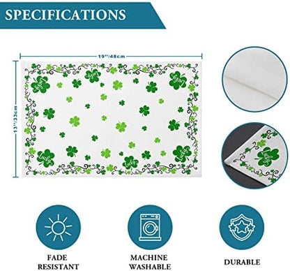 St. Patrick's Day Placemats Set of 4, Green Shamrock Irish Clover Heat Resistant Washable Dining Table Mats Seasonal Spring Holiday Farmhouse Decor for Kitchen&Table Linens Outdoor Indoor