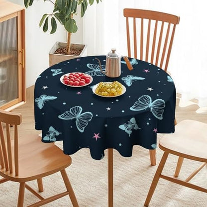 Blue Butterfly Tablecloth, Cartoon Colorful Butterfly Pink Starry Sky Star Print Tablecloth for Camping Indoor Outdoor Decor, 70x70in
