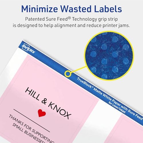 Avery® TrueBlock® Matte White Square Labels, Sure Feed® Technology, 3" x 3", 150 Matte White Labels, Print-to-The-Edge, Laser/Inkjet Printable, Great for Packaging and Product Merchandising