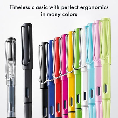 LAMY safari green - Fountain Pen with ergonomic grip & polished steel nib in size F - ideal for any Writing & Calligraphy - including LAMY T 10 blue cartridge - Right-Handed