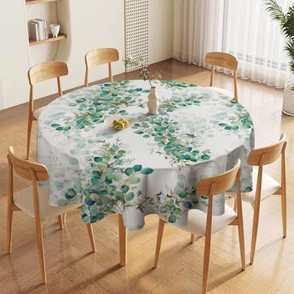 Spring Botanical Tablecloth, Watercolor Sage Green Eucalyptus Leaves Print Table Cloth Cover for Kitchen Dining Indoor Outdoor Decor, 50x50in