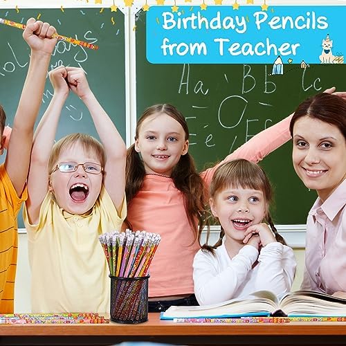 Happy Birthday Pencils Wooden Pencil Birthday Party Pencil with Top Erasers Birthdays Party Supplies, 6 Style(120)