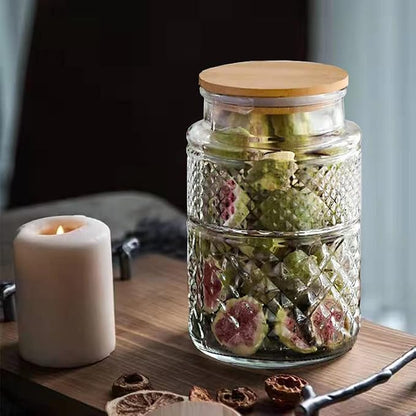 Large Glass Storage Jar, 60 FL OZ Glass Food Storage Containers with Bamboo Lid, Kitchen Containers Cereal Canisters Decorative Jar for Candy Snack Cookies Coffee Tea Nuts Airtight Jars