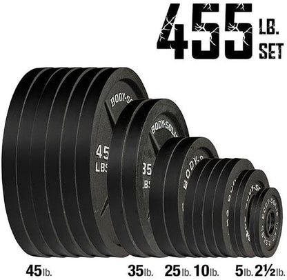 Body-Solid Cast Iron Olympic Weight Plate Set, Free Weights Dumbbell Plates with 2 Inch Standard Hole for All Olympic Barbell Types
