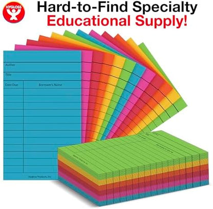 Hygloss Library Checkout Cards for Traditional Book Pockets and Classroom Organization - Vintage Style Bright Colors Due Date Tracking, 3x5 Inch, 50 Pack