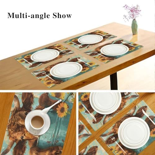 ALAZA Highland Cattle in an Iron Can Set of 4 Placemats Rectangle Table Mat for Dining Table Restaurant Kitchen Home Decor, 12" x 18"