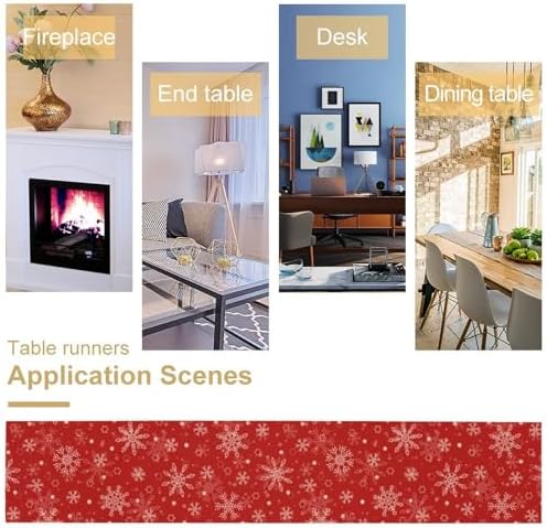 Red Snowflakes Christmas Table Runner, Seasonal Winter Holiday Kitchen Dining Table Decoration for Home Party Decor 13x90 Inch