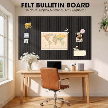 Large Cork Board for Walls 71" x 59",30 Pack 12"X12"Felt Bulletin Board Tiles with 240 Adhesive Tabs,Cork Board Alternative for Office Decor, Push Pin Board Wall Organizer- Black