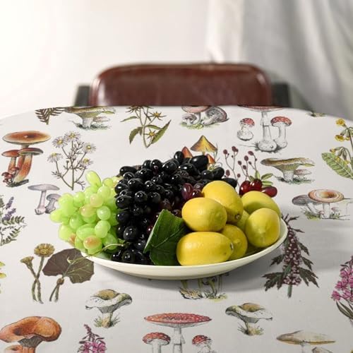Vintage Botanical Tablecloth, Rustic Plants Herbs Mushroom Nature Wildflower Table Cloth for Outdoor Patio Party Picnic Wedding Indoor Kitchen Dinner Table Decor 60x90in