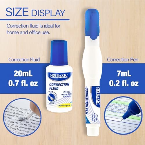 BAZIC PRODUCTS Correction Pen & Fluid Set, Metal Tip, White, 2 Pk, 2-Pack