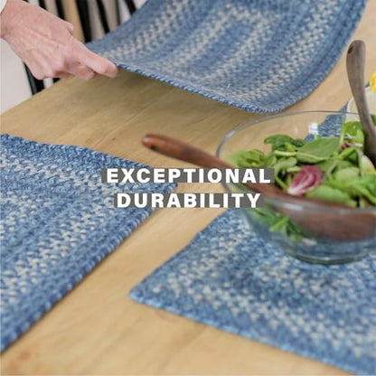 Homespice Denim Braided Placemats for Coastal Decor, Rect 13x19 Set of 4