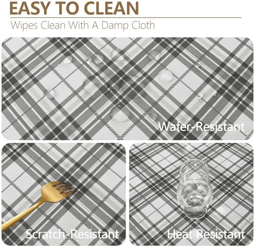 DWCN Checkered Tablecloth, 60 x 84 Inch, Rectangular, Grey and White